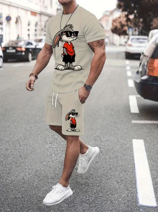 Summer Fashion Men's Suit Casual Beach Shorts Set 3D Print Stripe Short Sleeve T Shirt Round Neck 2 Piece Outfits Man Clothing