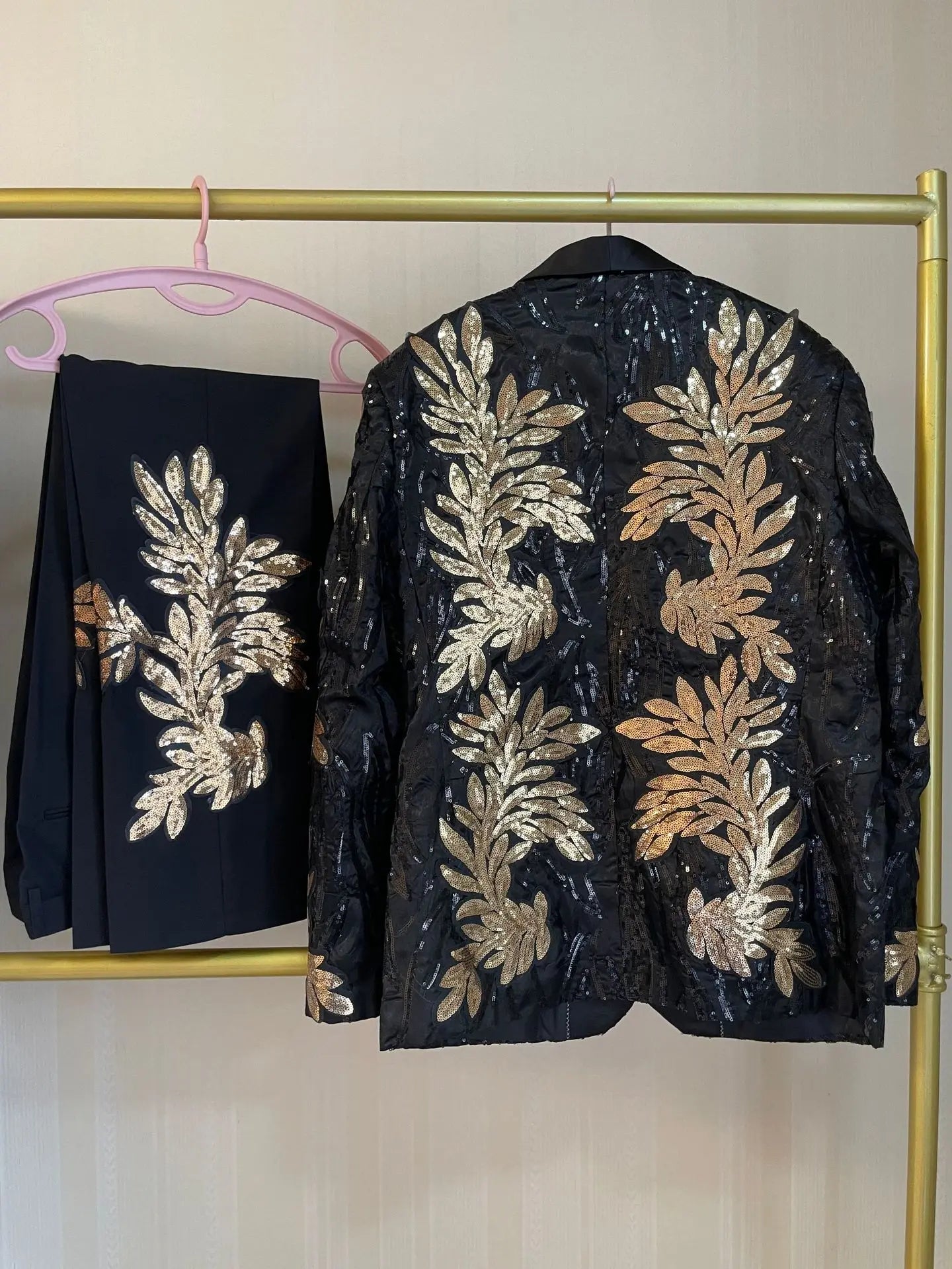 New men's (suit + western pants) high-quality fashion trend gold sequin applique suit suit casual suit jacket song two-piece set
