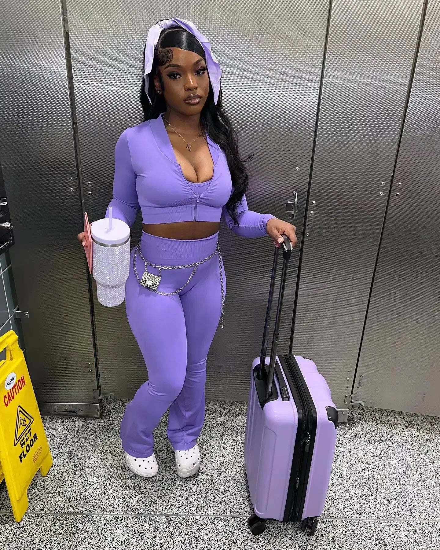 Solid Women Tracksuits Slim 3 Piece Sets Tank Crop Tops + Zipper Long Sleeve Jackets + High Waist Flare Pants Suits