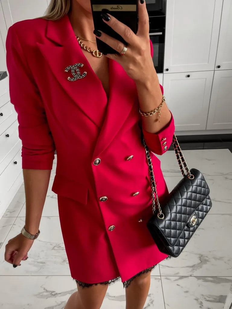 Office Lady Blazer Suit Dress Fashion Wrap V Neck Turndown Collar Sexy Mini Dress Women Long Sleeve Solid Blazer Party Dress
