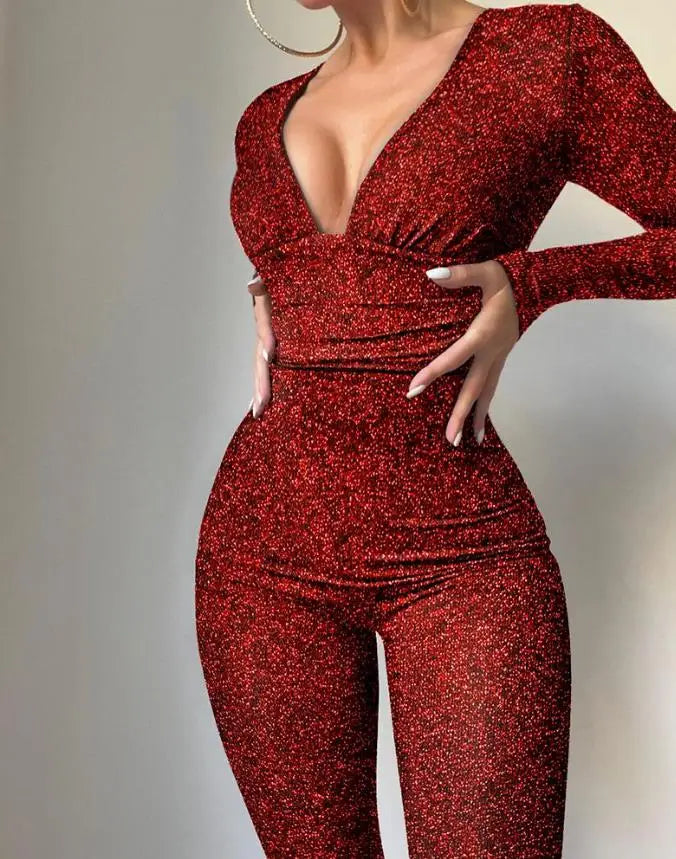 Autumn Fashion Women's Long Sleeve Jumpsuit with Tribal Pattern and Mesh Patch European and American Style for Ladies