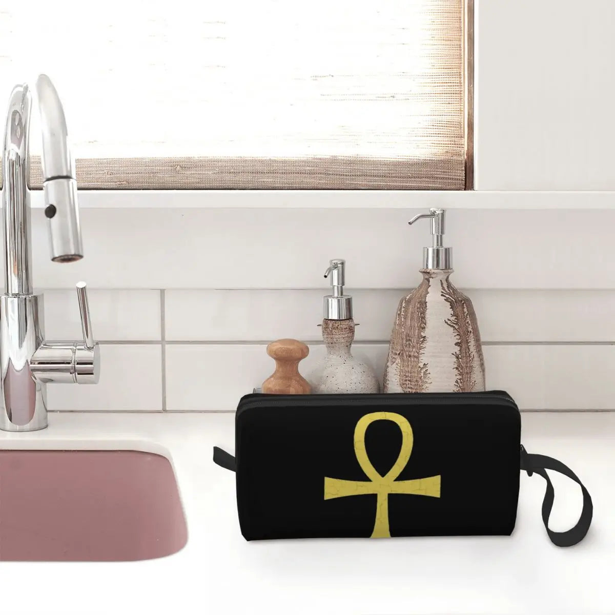 Ancient Egyptian Symbol Ankh Key Of Live Cosmetic Bag Women Makeup Bags Travel Waterproof Toiletry Bag Organizer Merch