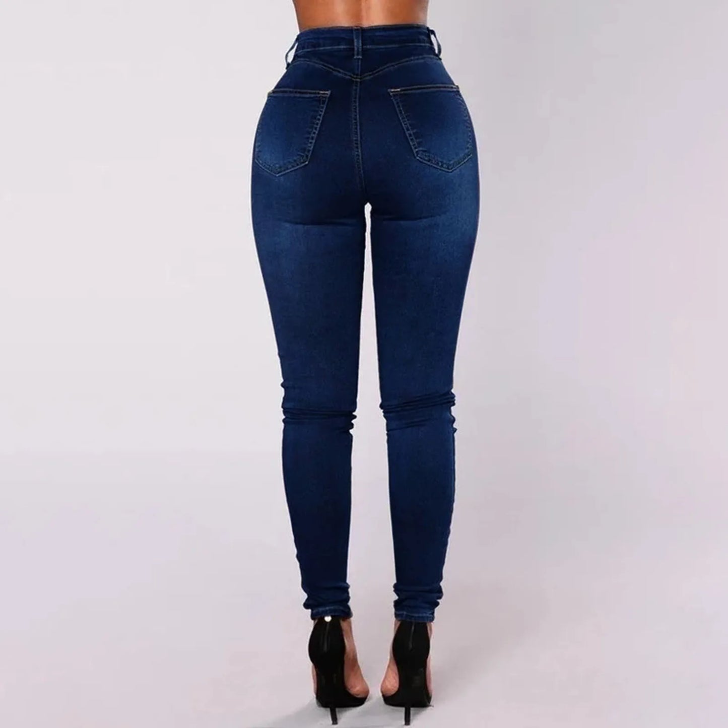 High Waist Casual Baggy Jeans Trouser Trendy Double Breasted Multi Button Slim Fit Elastic High Waist Skinny Women'S Demin Pants