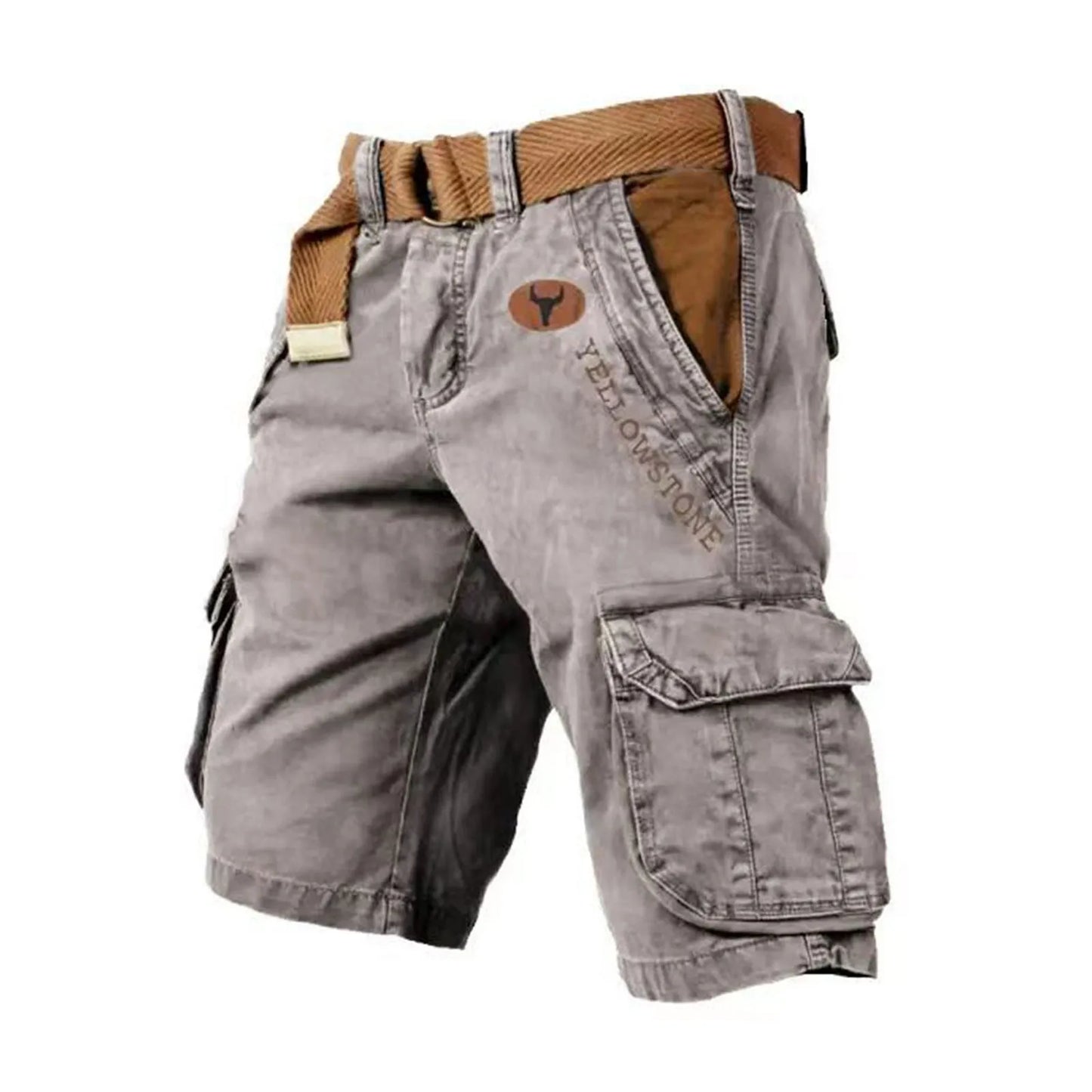 Mens Shorts Cargo Sport Loose Wear Five Quarter Casual Pants Elastic Rope Breathable Tie-Foot Shorts