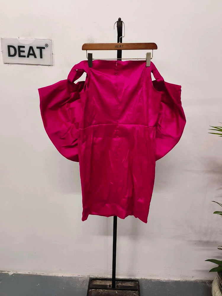 DEAT Fashion New Women's Bows Sleeveless Evening Party Dress Spring Trendy Off-shoulder Wrap Hip Dresses Female