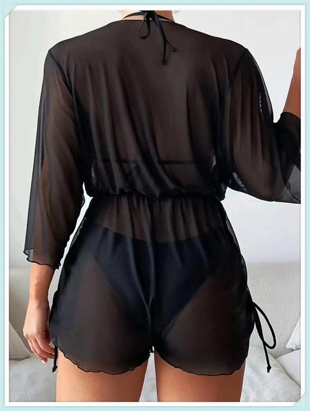 3 pieces Halter Bikini Tropical Print Swimsuit Drawstring Side Swimwear Women Long Sleeve Bathing Suit Female Swimming Beachwear