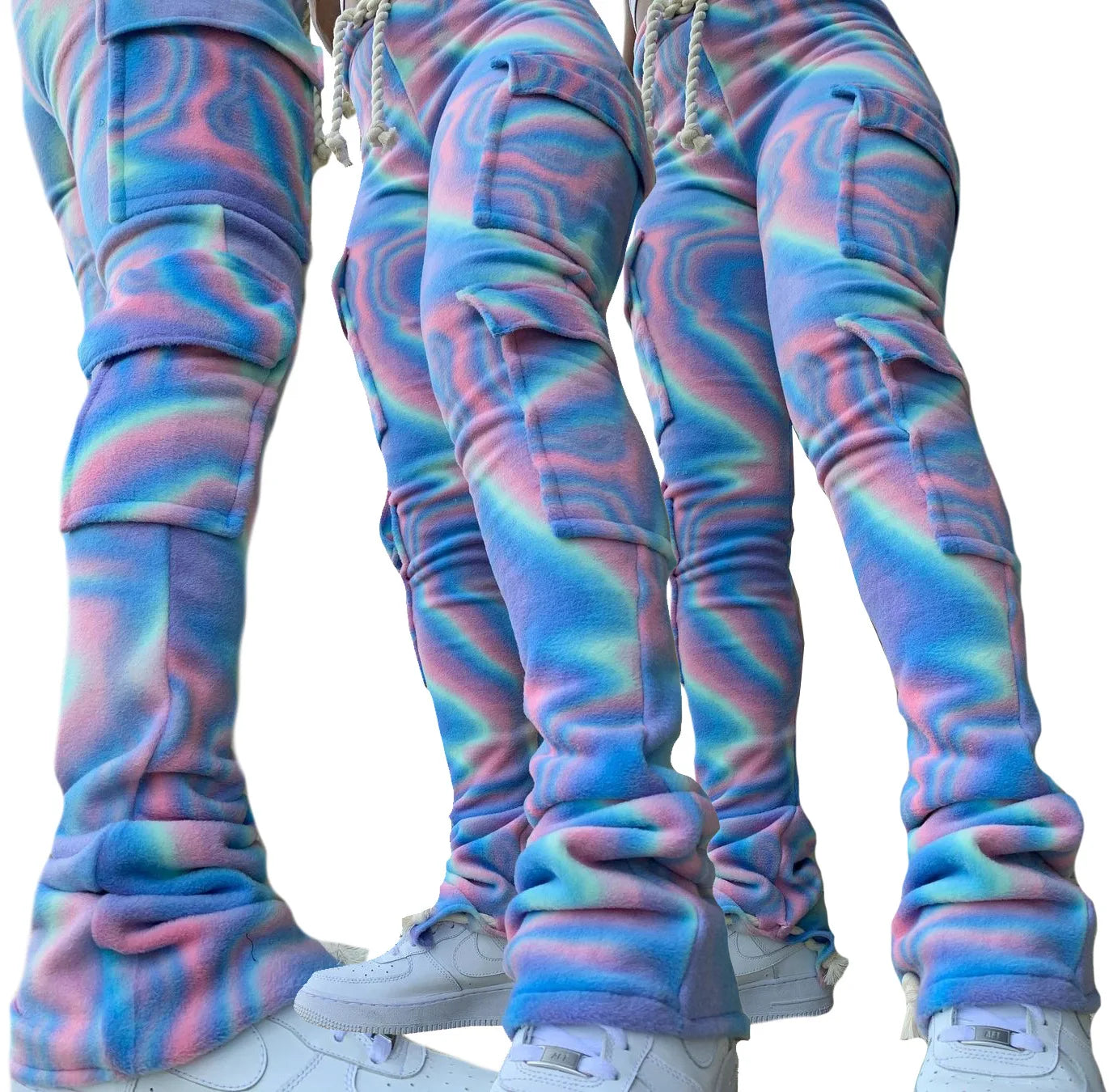 Strecth Cargo Pants for Women Streetwear Mid Waist Multi Pockets Drawstring Trousers Vintage 2024 Autumn Printing Sweatpants