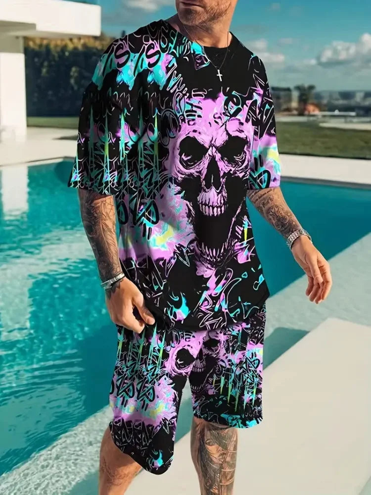 New Lion King 3D Printed Short Sleeve T-shirt Shorts 2 Piece Summer Men's Fashion Street Fashion Short Sleeve Suit Casual