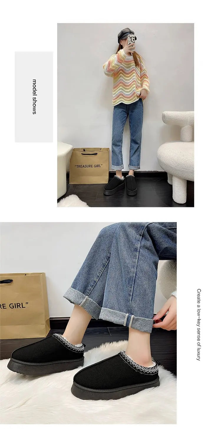 Women's Wool Slippers Warm Platform Wool Slipperswomen Slippers Women Sheepskin Slippers Women Shoes 2024