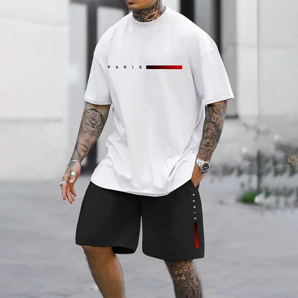 Men's Quick Drying Summer Casual Sports Suit Short Sleeve O-Neck Polyester Loose Fit Trendy Streetwear Ensemble