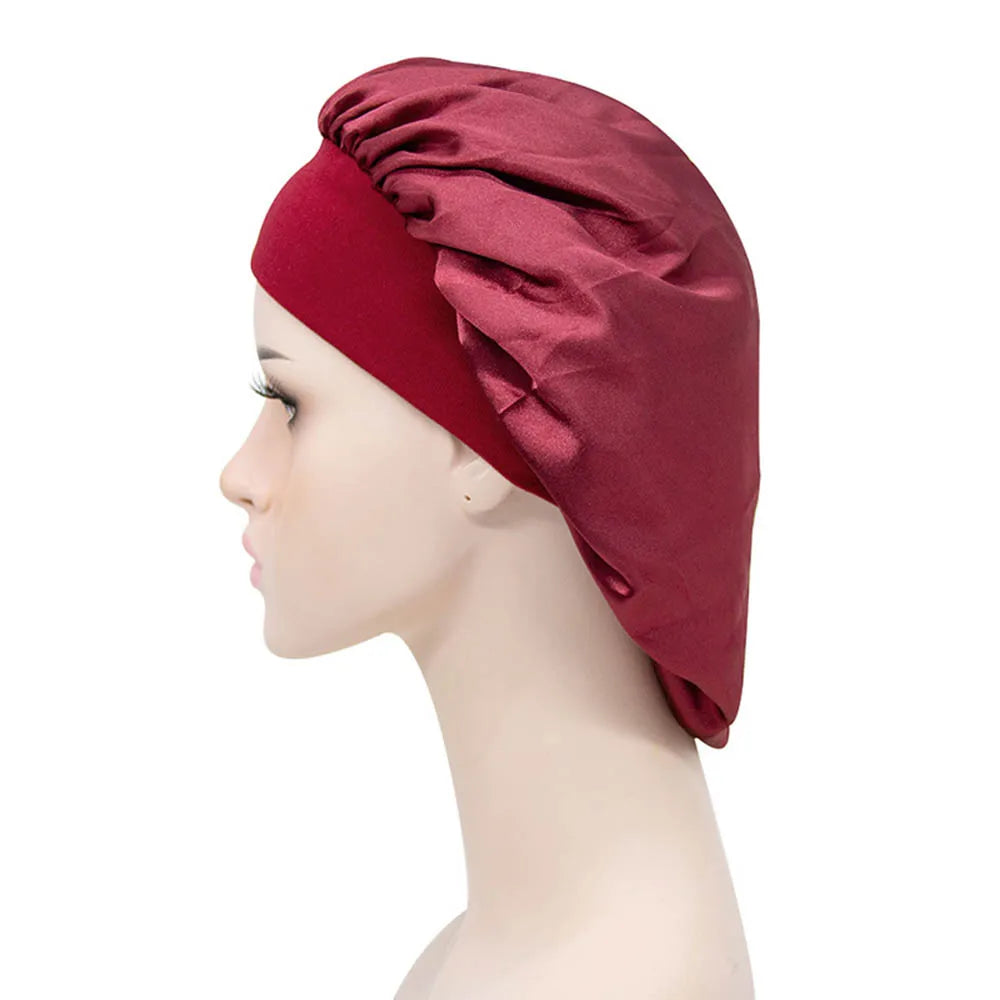 Comfortable Wide Silk Lady Women Bath Hair Care Hair Cap Satin Bonnet Shower Caps Sleeping Hat