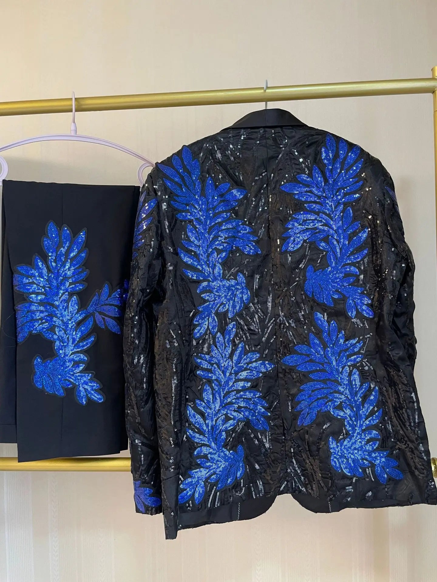 New men's (suit + western pants) high-quality fashion trend gold sequin applique suit suit casual suit jacket song two-piece set