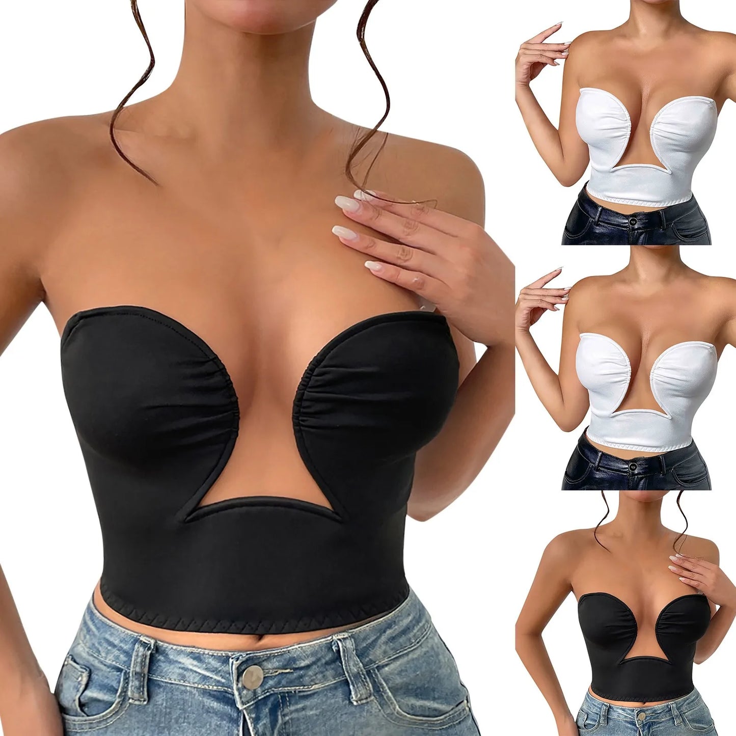 Women's Sexy Tops Deep V Steel Ring Bras Sleeveless Hollow Low Cut Tube Top Fashion Casual Streetwear Spicy Girl Party Nightclub