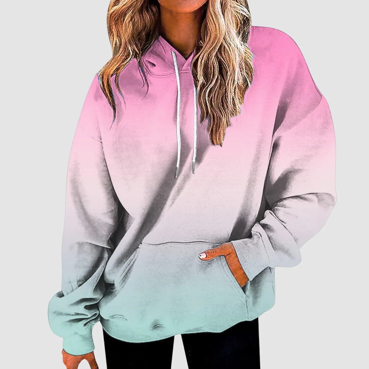 Women's Gradient Color Casual Hoodies Long Sleeve Oversized Sweatshirts Loose Fitted Drop-Shoulder Hooded Pullover худи женский