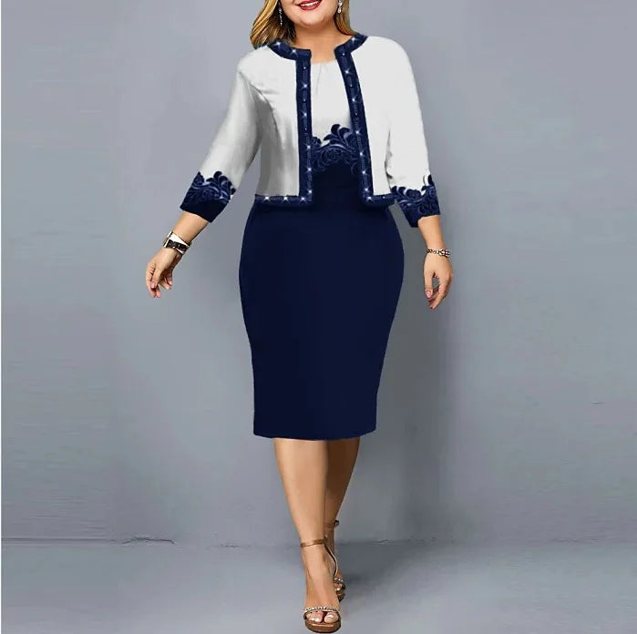 Spring Summer Ladies Suits Women Round Neck Sleeveless Printing Hip Wrap Skirt and High Street Casual Three Quarter Cardigan
