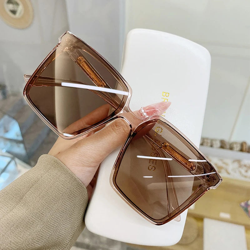 Rectangle Oversized Sunglasses Women Men Brand Designer Transparent Glasses Gradient Sun Glasses Big Frame UV400 Eyewear