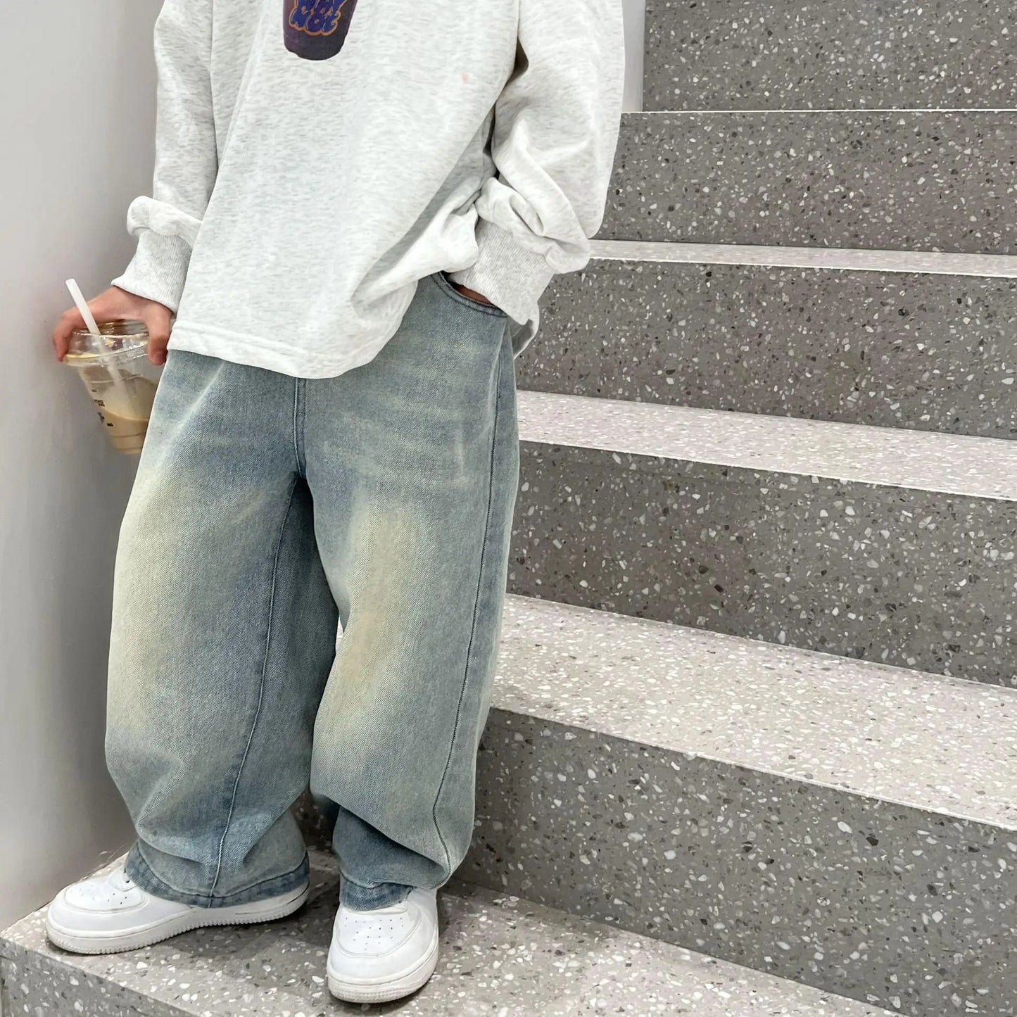 Autumn Girls Boys Vintage Jeans Children's Fashion Casual Denim Pants Casual Jeans