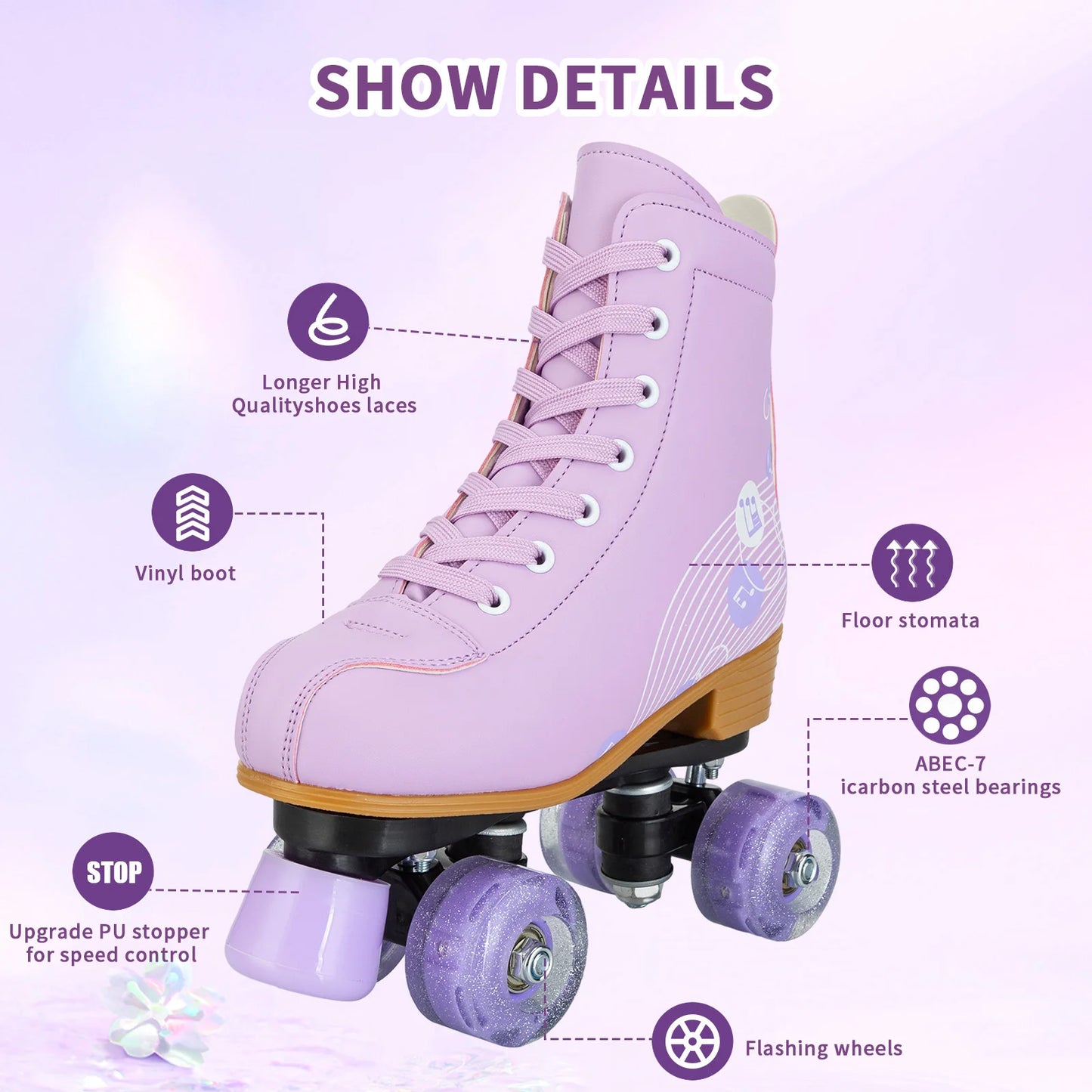 pink purple women Kids Double Row Roller Skates Pink Purple Leather Breathable 4 wheel Sliding Skating Sneakers size 31 32 33 34