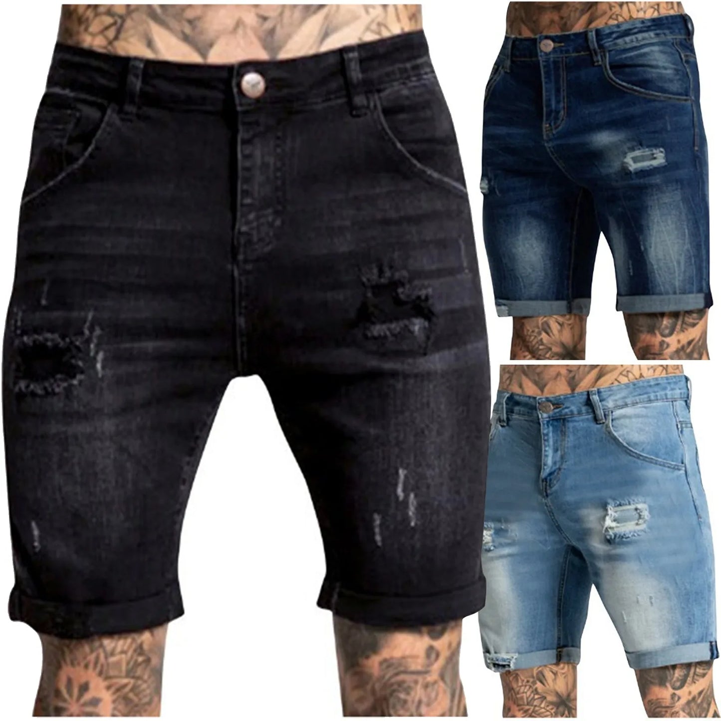 New Spring Summer Men's Denim Shorts Men's Clothing Beach Ripped Jeans Denim Cotton Short Casual Men Shorts