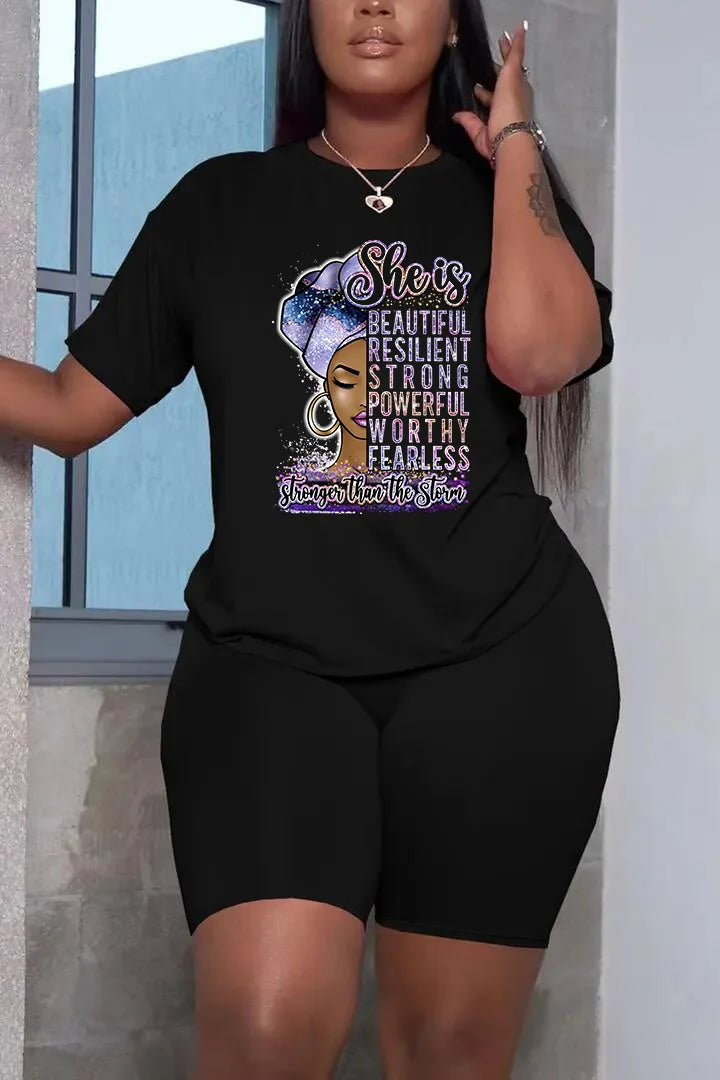 Summer Women Printing Casual T-Shirt Y2k Graphics Top Shorts Set Femme Short Sleeve Two Pieces Set Lady Daily Streetwear Outfits
