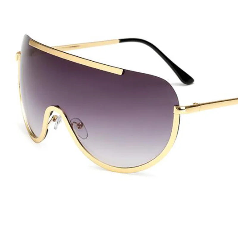 Oversized Punk Sunglasses for Women Metal Semi-Rimless Big Shades with Shield Lens Gradient Photochromic UV400 Fashion Eyewear