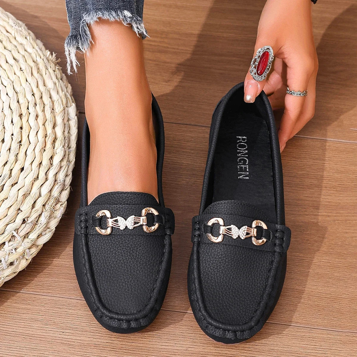 Women's Casual Slip-On Mary Jane Flat Loafers round Toe Soft Sole Spring Autumn Fashion Solid Color Flat Platform Shoes
