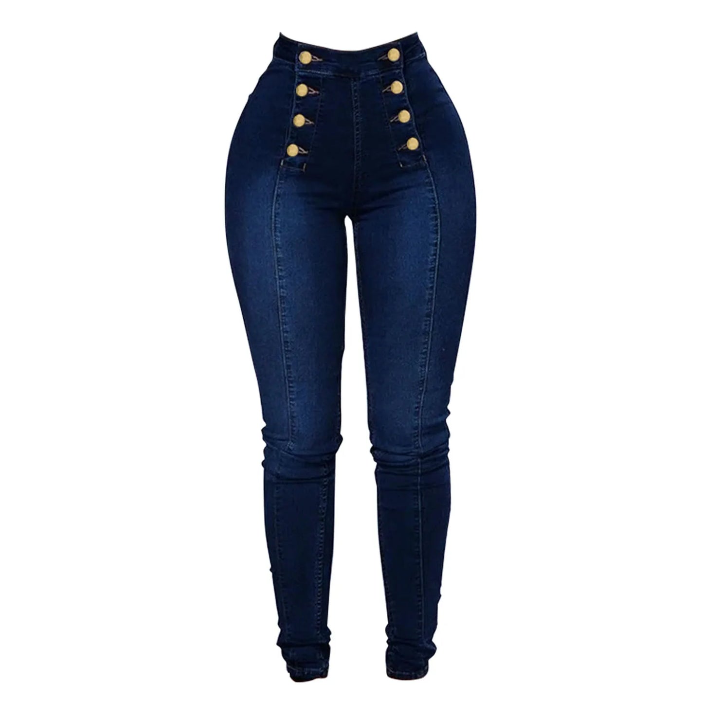 High Waist Casual Baggy Jeans Trouser Trendy Double Breasted Multi Button Slim Fit Elastic High Waist Skinny Women'S Demin Pants