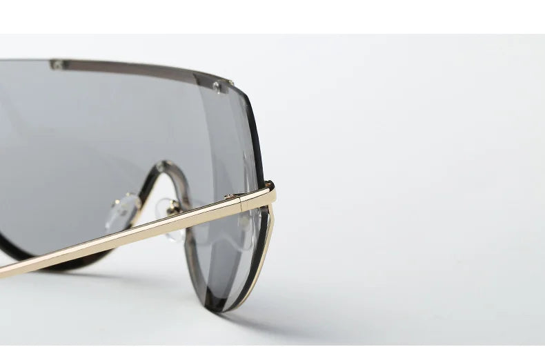 Oversized Punk Sunglasses for Women Metal Semi-Rimless Big Shades with Shield Lens Gradient Photochromic UV400 Fashion Eyewear
