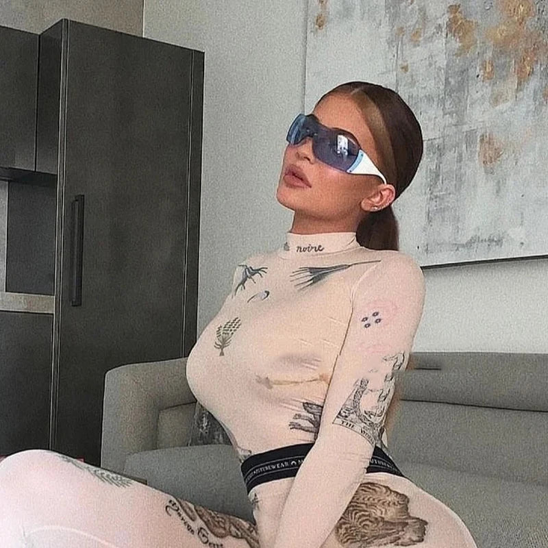 Y2K Rimless Brand Designer Sunglasses Women or Men One Piece Trending Luxury Sun Glasses Rivet Steampunk Pink Shades UV400