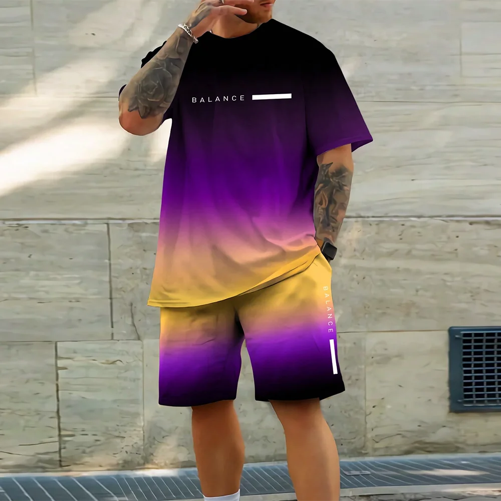 Men's Quick Drying Summer Casual Sports Suit Short Sleeve O-Neck Polyester Loose Fit Trendy Streetwear Ensemble