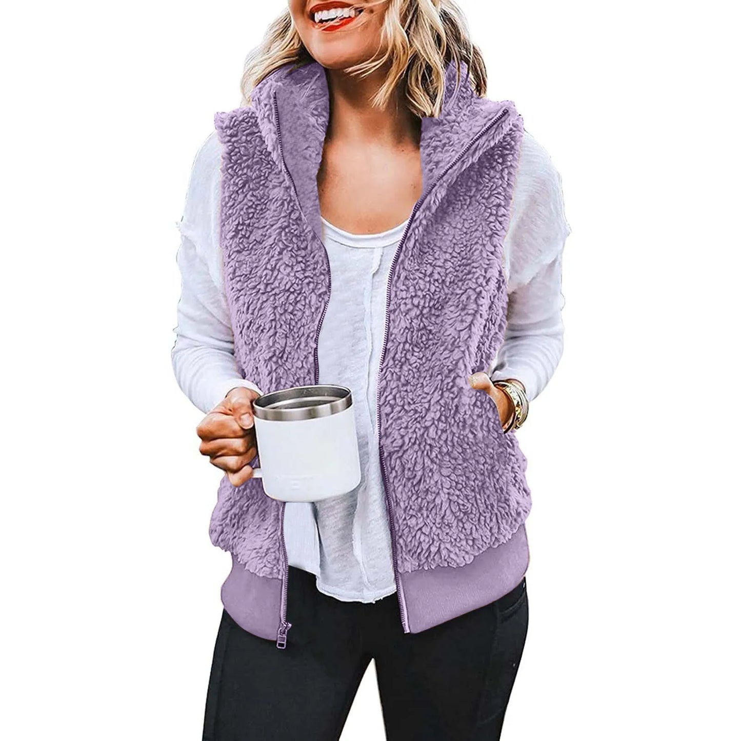 Autumn Winter Plush Vest Jackets for Women Thick Warm Sleeveless Coats Velvet Fleece Waistcoats Plus Size