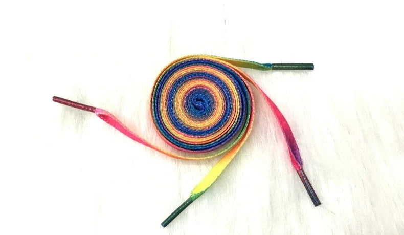 Colorful Rainbow Gradient Flat Shoelaces for Canvas Casual Shoes Chromatic Colour 80CM/100CM/120CM/150 Length Eye Catching Short Laces