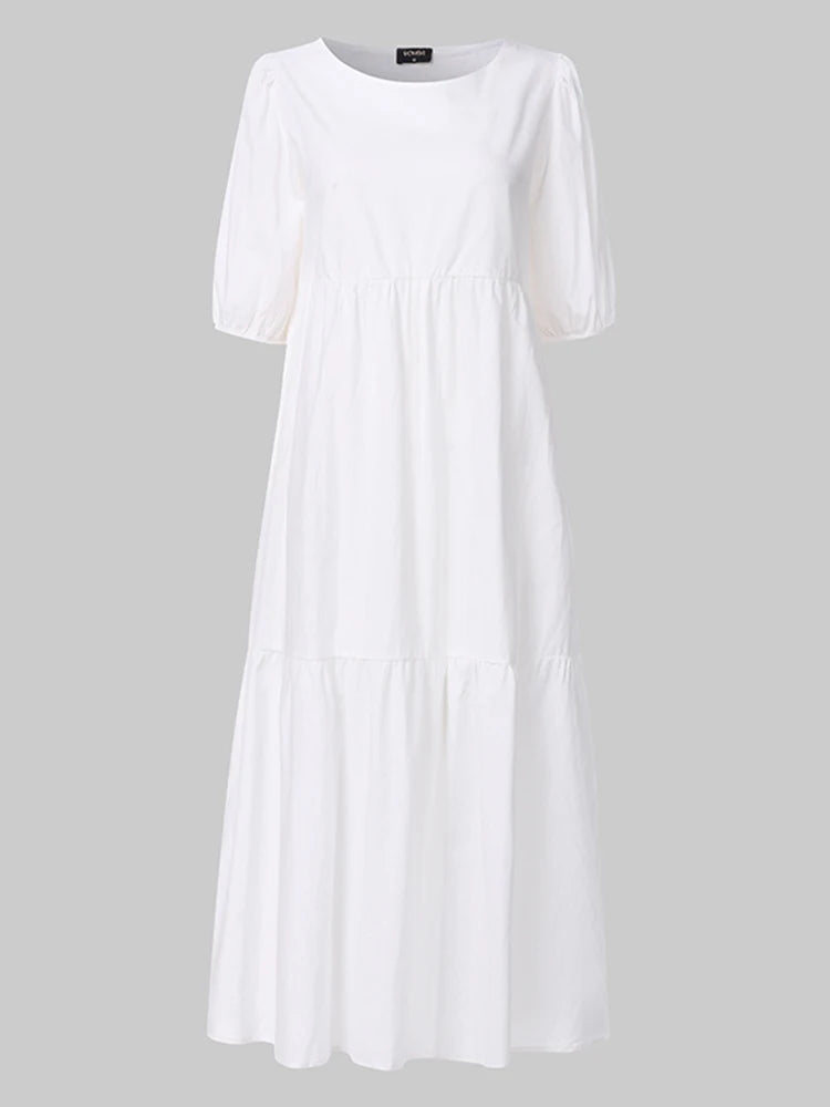 Summer Dress Vintage Lantern Sleeve Mid-Calf Dress Beach Bohemian Women Summer Sundress 2024 VONDA