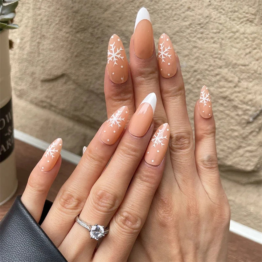 24Pcs/Set Press on Nails Gradient Point Drill Ballet Wearing False Nails Long French Stick on Nail Artificial Acrylic Fake Nails
