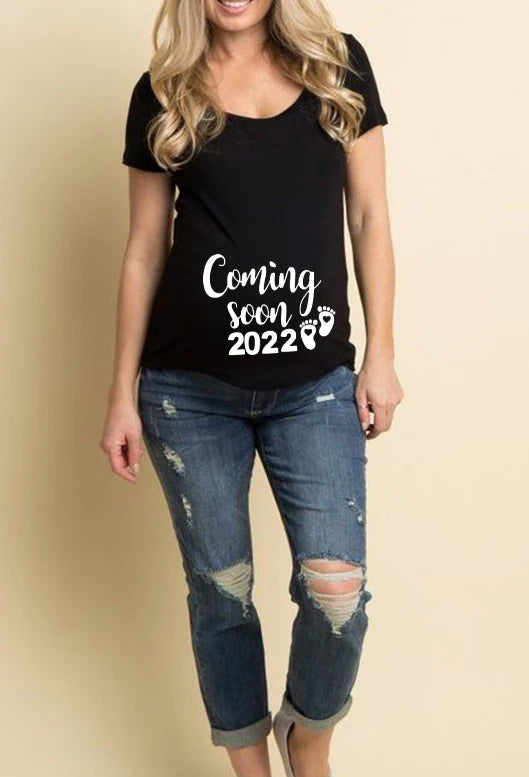 See You Soon Summer Tees Women T-shirts Slim Maternity Funny Letter Tops O-Neck Pregnancy T Shirts for Pregnant Women
