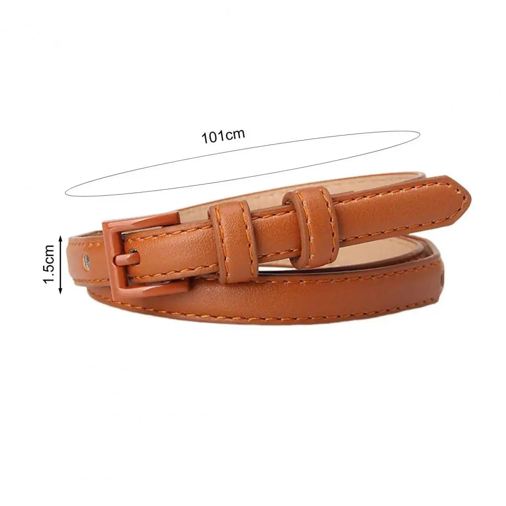 Women Belt Thin Skinny Waistband Candy Color Faux Leather Waistband Adjustable Length Multi Holes Design Jeans Belt