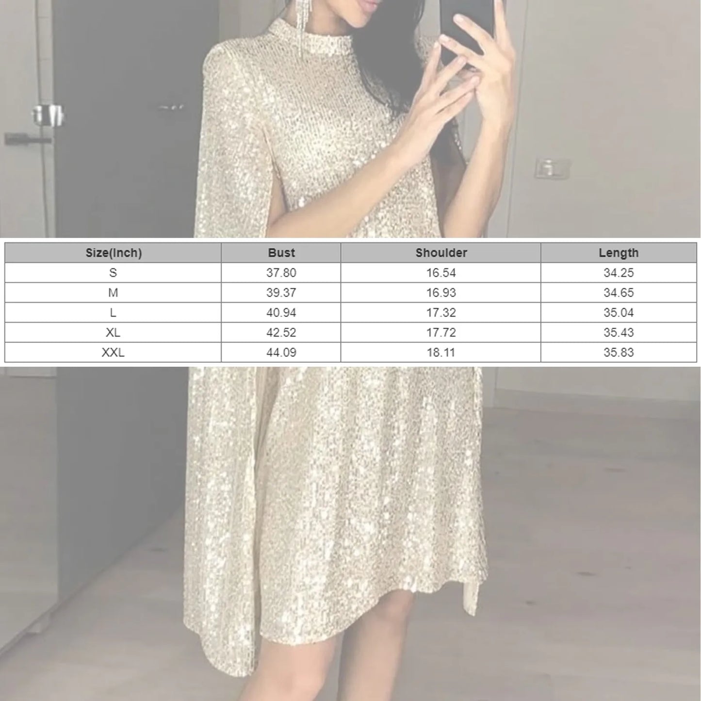 Sequin Party Dresses For Women 2024 Golden Elegant Cloak Sleeve Patchwork Loose Evening Dress Silver Sexy Club Vestidos Female
