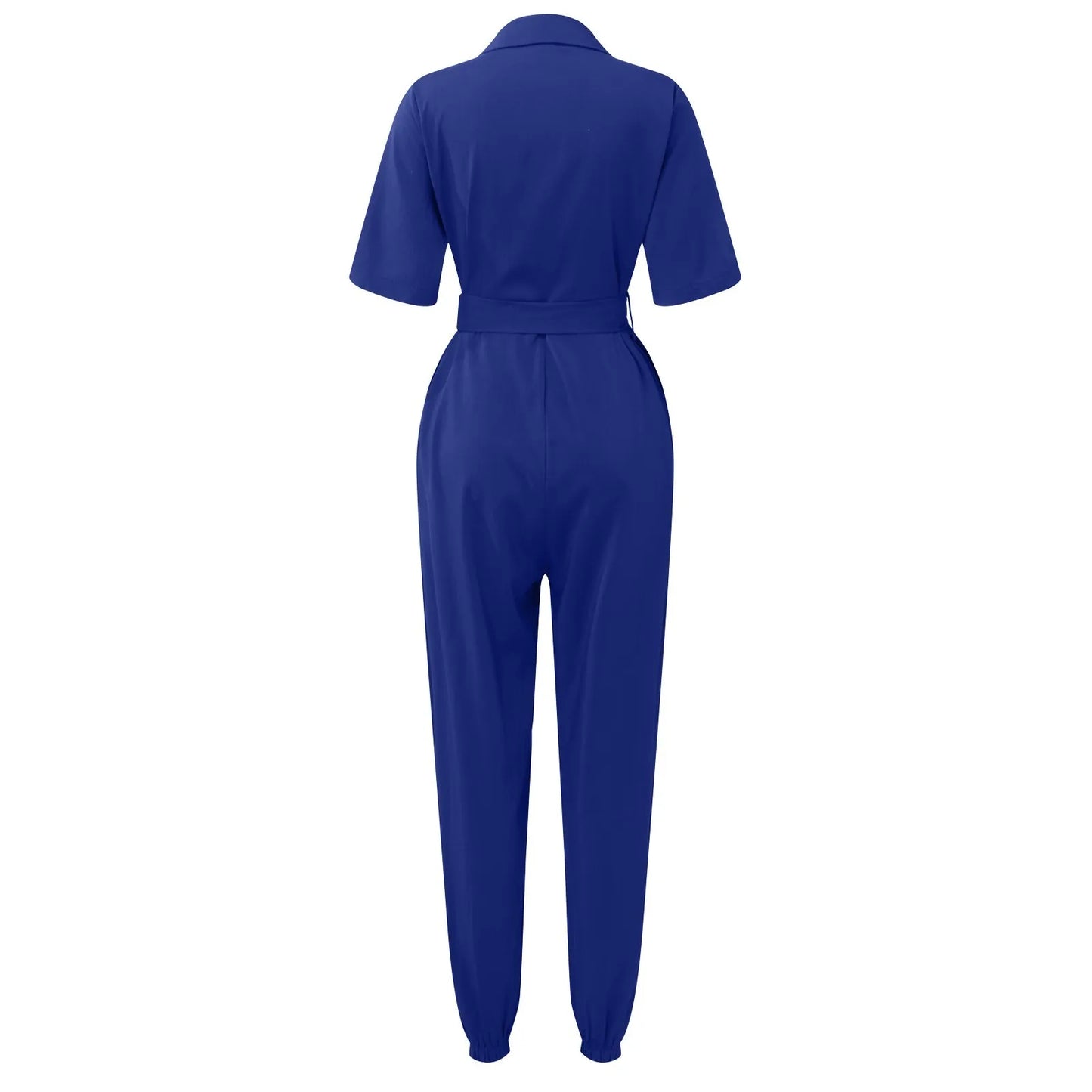 Women's Casual Lapel Lace-Up Printed Belt Short Sleeve Jumpsuit Summer Fashion Workwear Keep Short Eye Catching Junior Size