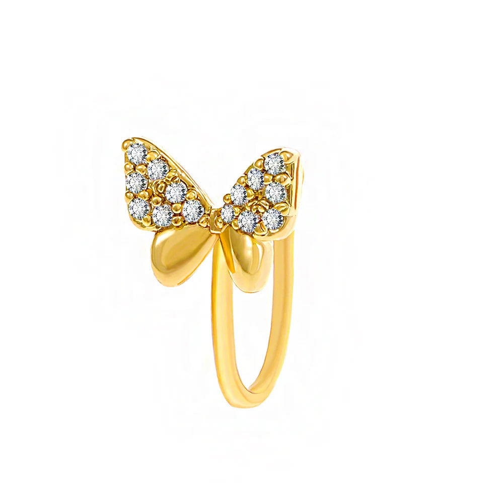 1PC Copper Fake Piercing Nose Ring Butterfly Crown Clip On Nose Ear Clip Cuff Earrings for Women Kids Gift Body Jewelry nariz