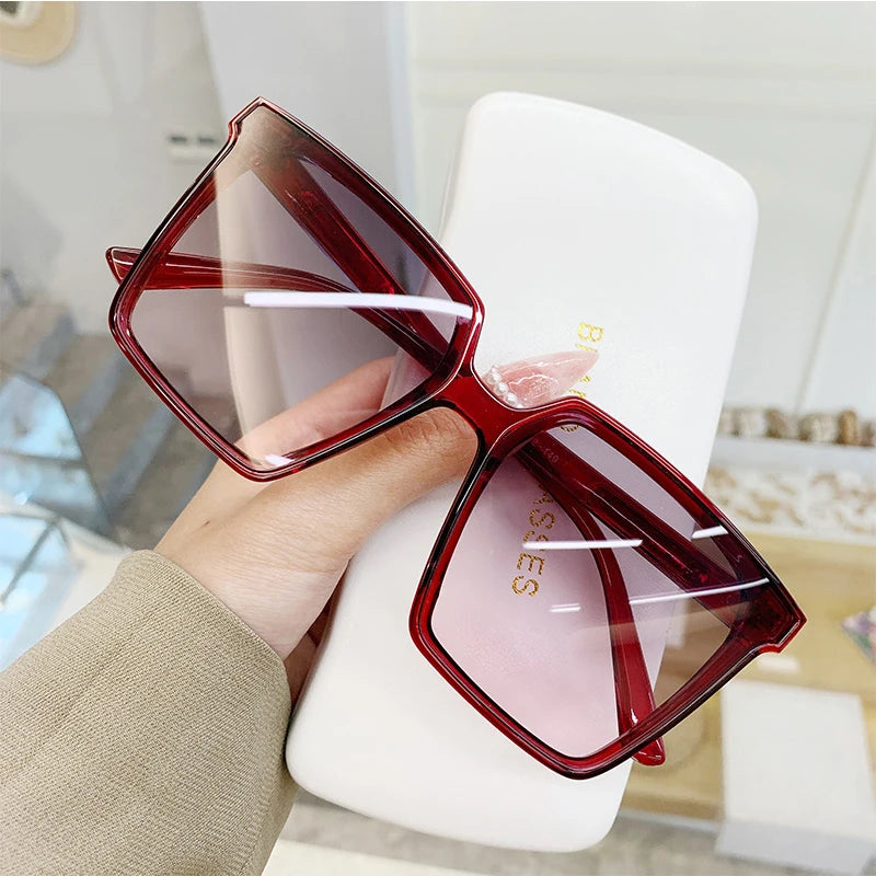 Rectangle Oversized Sunglasses Women Men Brand Designer Transparent Glasses Gradient Sun Glasses Big Frame UV400 Eyewear
