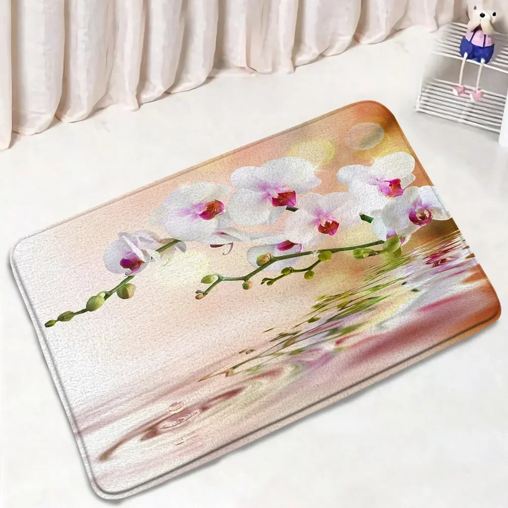 Zen Bath Mat Set Pink Lotus Orchid Grey Stone Green Bamboo Home Carpet White Bathroom Decor Flannel Floor Rugs Toilet Lid Cover