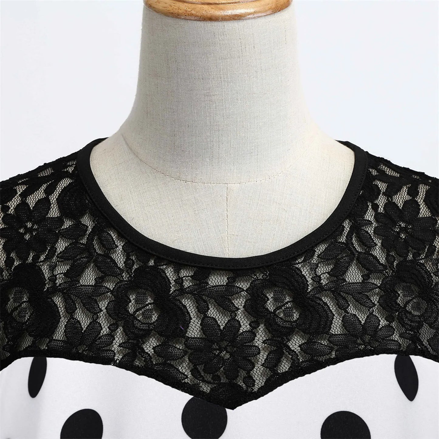 Polka Dot Print Summer Dress Vintage Woman 1950s 60s Swing Rockabilly Dress Robe Femme Lace Stitching Office Party Vestidos