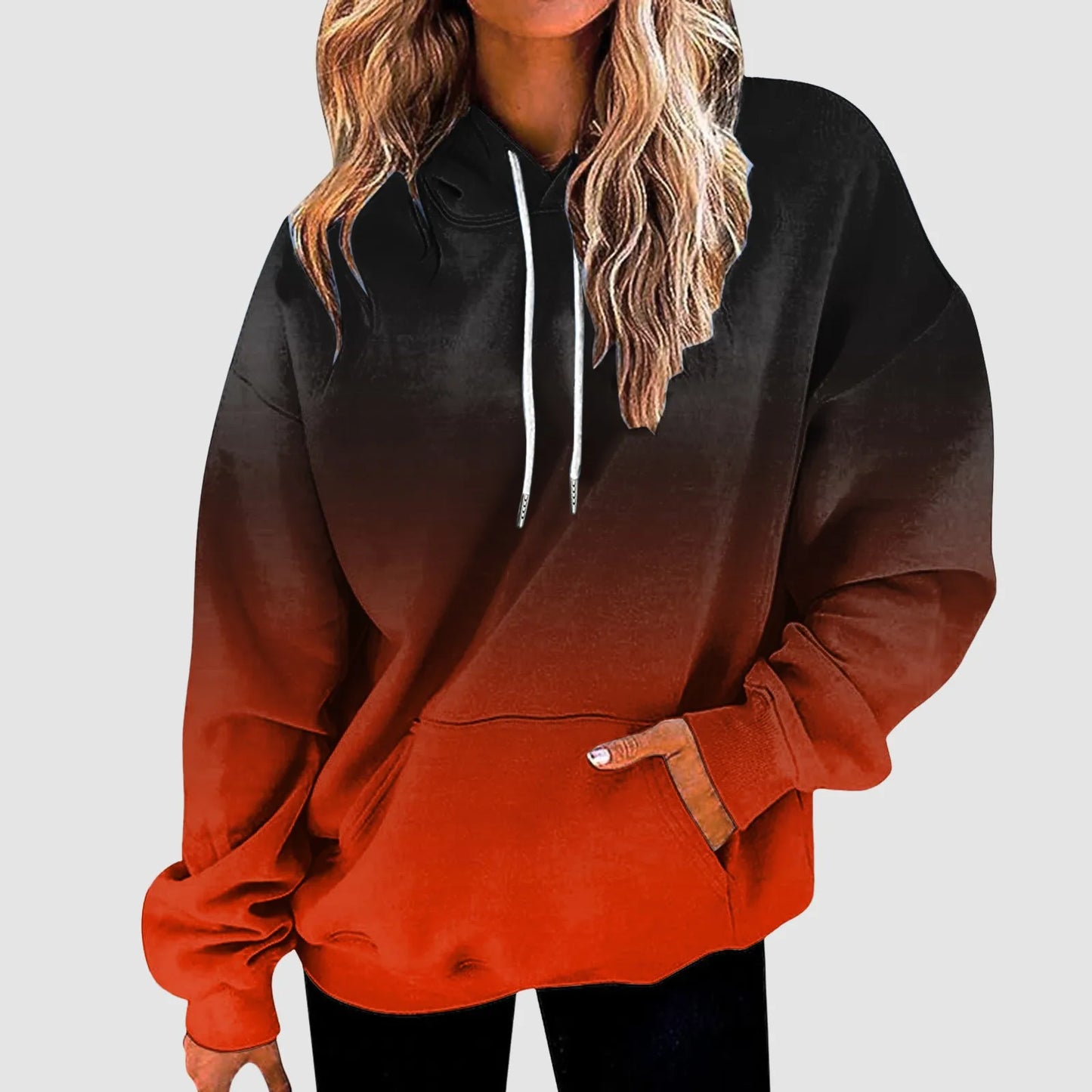 Women's Gradient Color Casual Hoodies Long Sleeve Oversized Sweatshirts Loose Fitted Drop-Shoulder Hooded Pullover худи женский