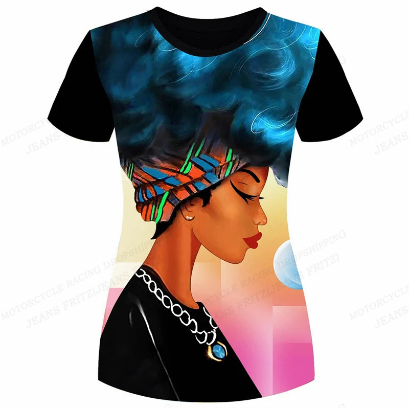 Eye Catching Short Sleeve 3D Print T-Shirt for Women Fashionable Oversized Black Top Y2K Style