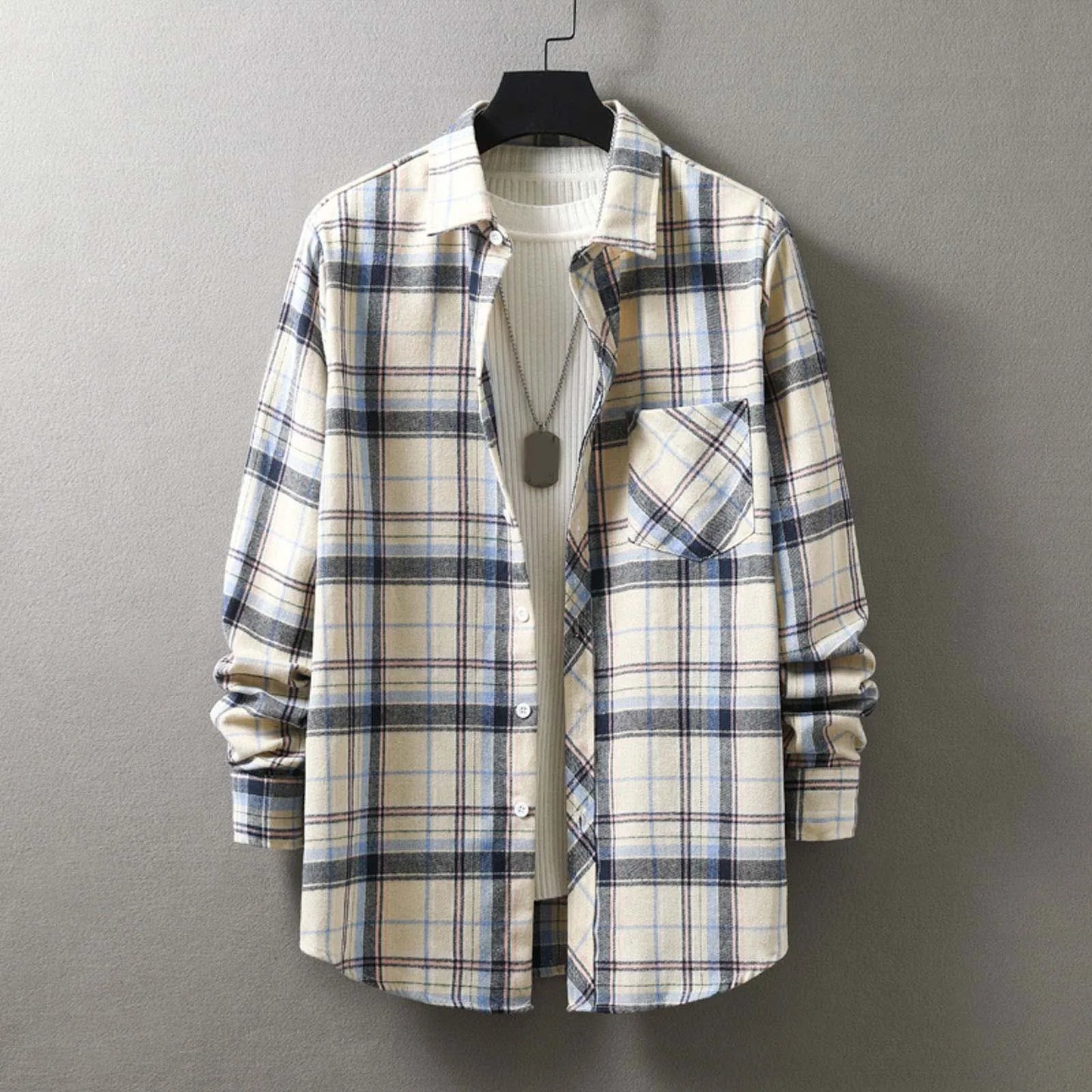Men Fashion Plaid Flannel Shirt Long Sleeve Male Pocket Buffalo Plaid Shirts Printed Button Harajuku Checked Men Shirt XXL