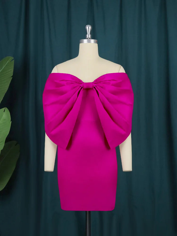 DEAT Fashion New Women's Bows Sleeveless Evening Party Dress Spring Trendy Off-shoulder Wrap Hip Dresses Female