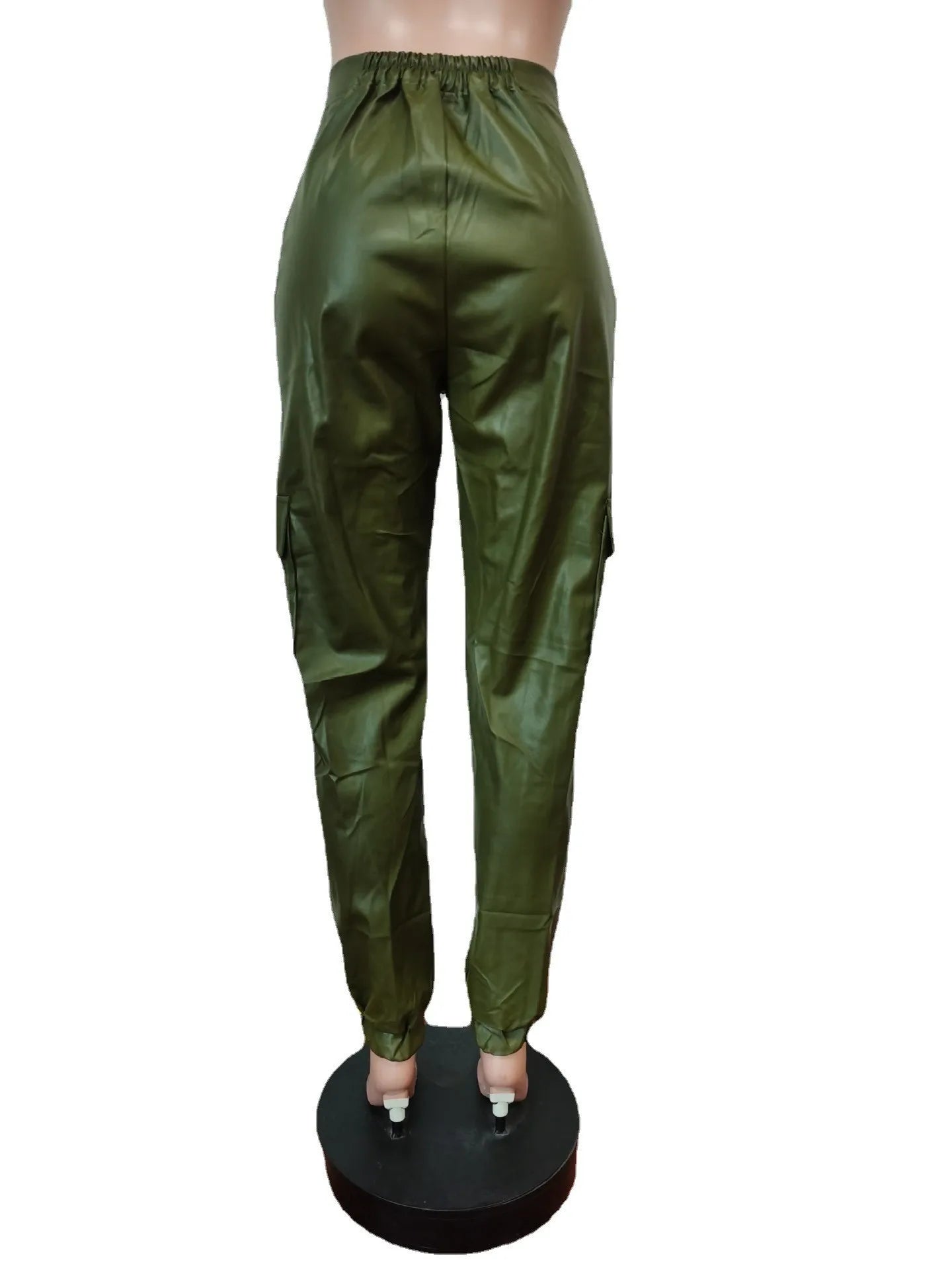 Autumn Winter Fashion Women's Trousers Faux Leather High Waisted Joggers with Zipper Multi Pocket Straight-Leg Cargo Pants