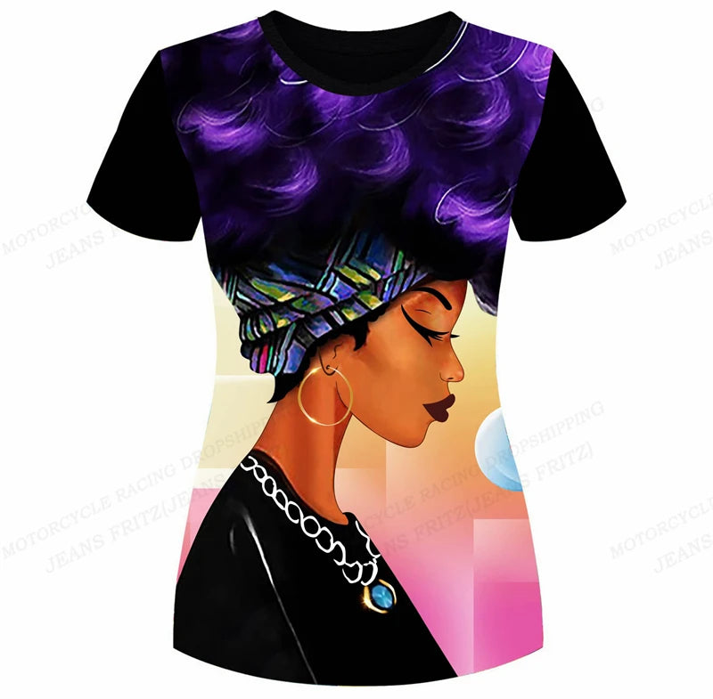 Eye Catching Short Sleeve 3D Print T-Shirt for Women Fashionable Oversized Black Top Y2K Style
