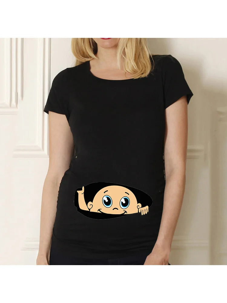 Casual Maternity Short Sleeve T-Shirt for Pregnant Women Eye Catching Graphic Design Summer Casual Top