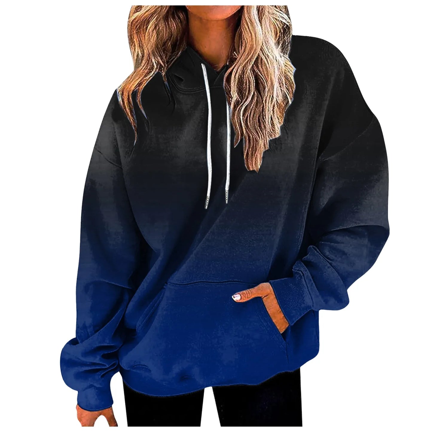 Women's Gradient Color Casual Hoodies Long Sleeve Oversized Sweatshirts Loose Fitted Drop-Shoulder Hooded Pullover худи женский